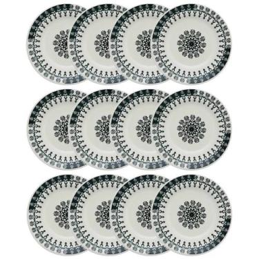 Imagem de Kit Jogo 12 Pratos Fundos Biona Folk em Cerâmica Decorada 21,5 cm - Ox