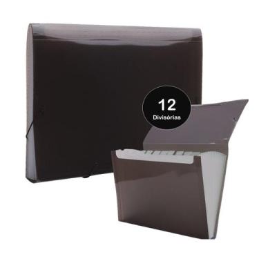 Imagem de Pasta Sanfonada 12 Divisórias Fume A4 com Visor e Elástico Dello Resis