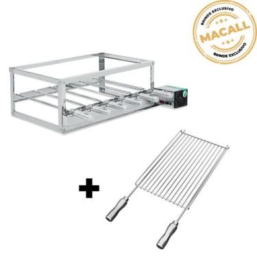Imagem de Churrasqueira Giratória Inox 6 Espetos 2 Andares ECO + Grelha Aramada 