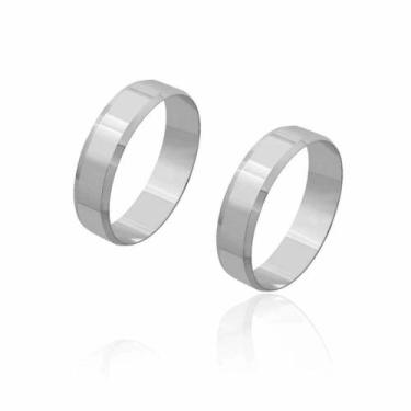Imagem de Par de Alianças de Casamento Cronos em Ouro Branco 18k Laterais Chanfr