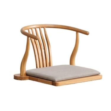 Imagem de Cadeira de chão portátil, cadeira de tatame de chão portátil, cadeira de janela de baía de madeira maciça com apoios de braço, cadeira japonesa sem pernas, cadeira de chá para sala de estar, quarto