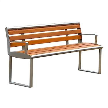 Imagem de Banco externo Banco de pátio ao ar livre, banco de parque de jardim ao ar livre com encostos de braço, banco de parque externo com moldura de aço resistente para pátio, varanda, piscina, varanda e