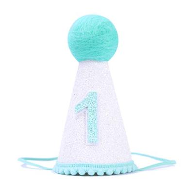 Imagem de Chapéu de festa de 1º aniversário para bebês – Decoração de festa de primeiro aniversário para chá de bebê, chapéu de bebê feito à mão, chapéu de feltro de lã, coroa de aniversário para bebês meninas/meninos (chapéu de primeiro aniversário Tiffany)