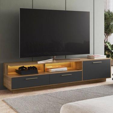 Imagem de Rack para TV Até 75 Polegadas Ravana 1 Porta 2 Gavetas com Led Grafite - Art In Móveis