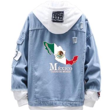 Imagem de Jaqueta jeans Loose Creative Design Mexican Map Flag - SANMU