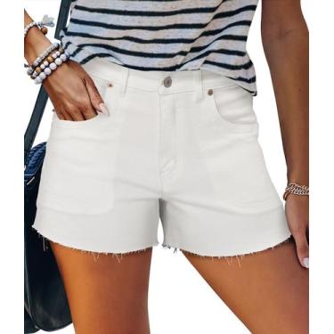 Imagem de Shorts jeans Onlypuff, envelhecidos e elásticos para mulheres, brancos