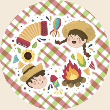 Imagem de Painel de Lona Redondo Festa Junina Menino e Menina Xadrez - Fabrika d