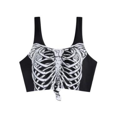 Imagem de Top de biquíni ZAFUL Front Knot Crop Tankini acolchoado Skeleton S