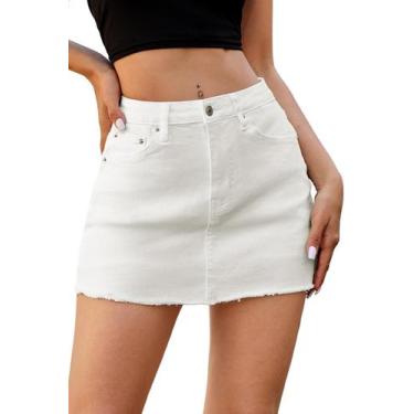 Imagem de Saia jeans ELLEVEN Jean para mulheres com shorts brancos G-Small