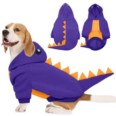 Imagem de Lelepet Fantasia de dinossauro – Fantasia de Halloween de cachorro grande, moletom quente de lã para cães grandes, moletom grosso, buldogue francês, beagle, laboratório, dachshund, galgo, Pitbull