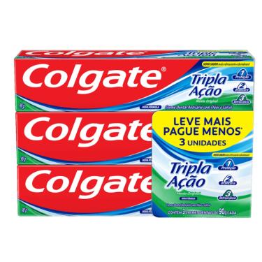 Imagem de CREME DENTAL COLGATE TRIPLA ACAO MENTA ORIGINAL 90G C/3