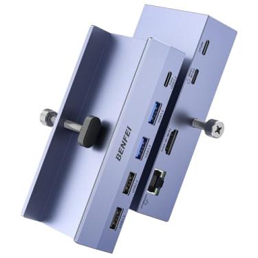 Imagem de BENFEI Hub USB C 8 em 1 com grampo seguro – Possui HDMI 4K @60Hz, Gigabit Ethernet, 100W PD, 10Gbps 1x USB-C, 2 x USB-A 3.2, 2 x USB-A 2.0 compatíveis com MacBook, iPad Pro, iMac, S23, XPS17