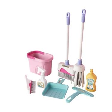 Imagem de JunZheHub Conjunto de Brinquedos de Limpeza Doméstica Infantil com Vassoura E Esfregão para Brincadeiras Interativas, Balde Rosa