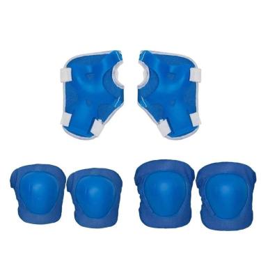 Imagem de Kit Infantil De Proteção Esportiva Azul Joelheiras, Cotoveleiras E Protetores De Pulso Para Skate, Bike E Patins