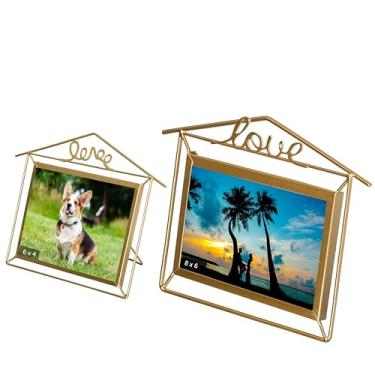Imagem de Fabulaxe Conjunto de 2 molduras decorativas flutuantes horizontais metálicas douradas com cavalete traseiro grande 22 x 30 para fotos de 15 x 20 cm e pequenas 17 x 23 para fotos 10 x 15 cm, perfeitas