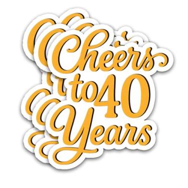 Imagem de (3 peças) Adesivos Cheers to 40 Years – Feliz aniversário de 40 anos ou decoração de festa de casamento – Decalques de vinil à prova d'água para embrulho de presente, caixas, garrafas de água, álbuns