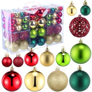 Imagem de Yunsailing Conjunto de 100 peças de enfeites de bola de Natal decorativos, bolas de Natal, pingentes decorativos sazonais para decoração de festa de árvore de Natal (verde escuro dourado vermelho)