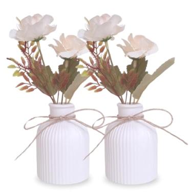 Imagem de Kit 2 Arranjos Com Vasos de Gesso Planta Artificial Decorativa(Rosa Off White)