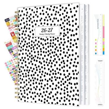 Imagem de Ospelelf Agenda 2026 2027 semanal e mensal com encadernação espiral, material de escritório A4 para mulheres e homens, capa de PVC de 18 meses com adesivos de bolinhas