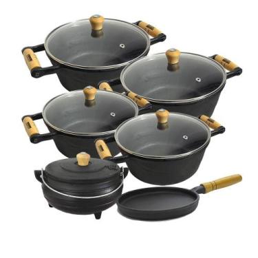 Imagem de Jogo De 6 Caçarolas De Ferro Panela Ferro Indução Bifeteira - Casa E J