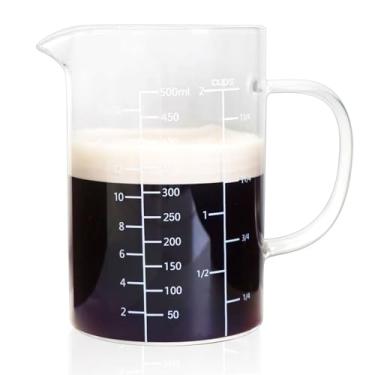 Imagem de Copo medidor de vidro com alça, copo de vidro borossilicato alto de 500 ml de três escalas (OZ, copo, ML/CC) para cozinha ou restaurante, bico em forma de V, copo de medição de vidro, fácil de ler