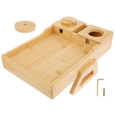 Imagem de WhSunVo Bandeja de braço de sofá com suporte de copo multifuncional bandeja de braço de sofá dobrável para sofá com economia de espaço, bandeja de apoio de braço de madeira para comer, bebidas