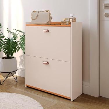 Imagem de Sapateira Vertical Porta Sapatos Retrô Gavetas Basculante Prateleira Interna Organizadora (Closet - Off White/canela)