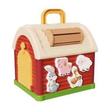 Imagem de Kokiya Casa de classificador de formas, brinquedo de percepção de cores, conjunto de casa de brinquedo, brinquedo de combinação de animais de fazenda para