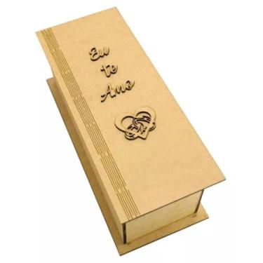 Imagem de Caixa Para Mini Vinho Chandon Tampa Dobravel Com Aplique Eu Te Amo E Alianca Laser Mdf Marpax