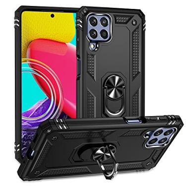 Imagem de SORAKA Capa para Samsung Galaxy M53 5G com suporte de anel capa armadura para Samsung Galaxy M53 5G capa traseira de policarbonato rígido com placa de metal para suporte magnético de telefone carro