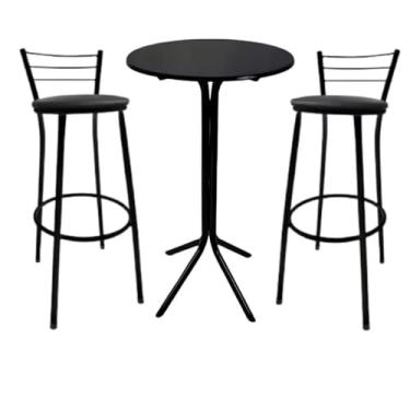 Imagem de Conjunto Completo Mesa De Bistrô Com 2 Banquetas Altas, Em AçO E Mdf, Para Cozinha, Bar E áRea Gourmet(Preta)