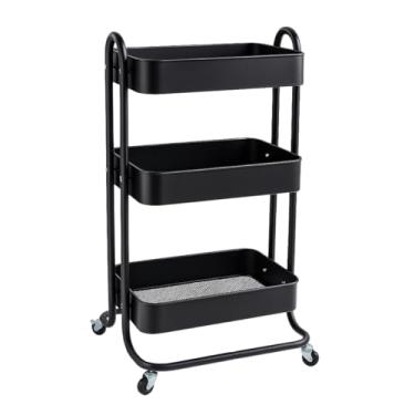 Imagem de Carrinho Organizador Multiuso 3 Prateleiras De Aço Fruteira com Rodinhas