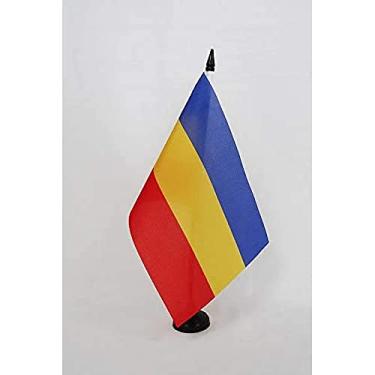 Imagem de Bandeira de mesa de cossacos de Don da Rússia de 12,7 cm x 20,3 cm - Bandeira de mesa do Don Cossaco 21 x 14 cm - Bastão de plástico preto e base