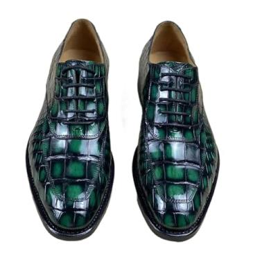 Imagem de Sapato masculino autêntico de crocodilo com pele de barriga 100% feito à mão, couro de jacaré, masculino, cadarço verde, Oxford, Verde, 37