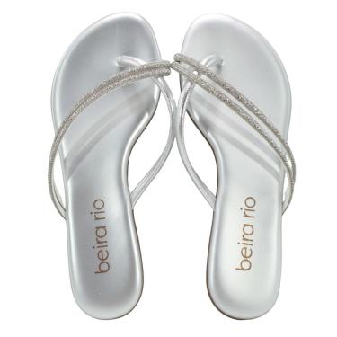 Imagem de Tamanco Rasteira Feminino Beira Rio 8384.772 Branco/Cristal/Prata