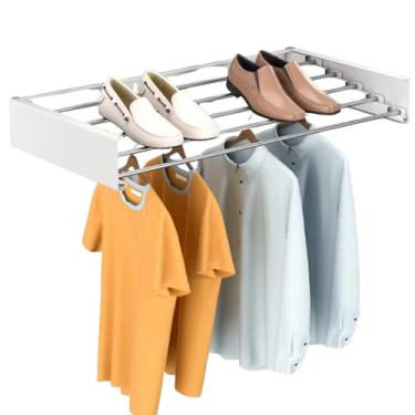 Imagem de Varal Retratil de Parede 4 Varetas 60cm Alumínio Dobrável Branco Até 15kg