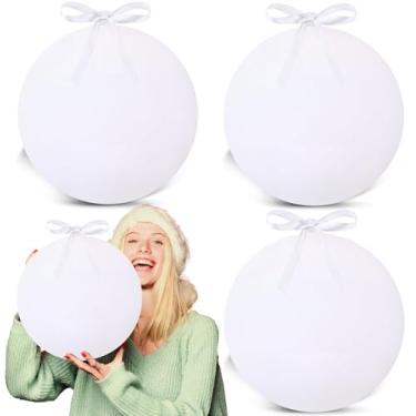 Imagem de Zubebe 4 peças de enfeites de bola de Natal extragrande de 20 cm com fitas preenchíveis grandes grandes bolas de plástico de Natal para decoração de casamento (branca)