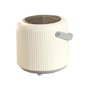 Imagem de IEUDNS Lixeira de mesa, cesto de lixo mini portátil com alça, lata de lixo para sala de estar, balcão, escritório, cozinha, quarto, Creme