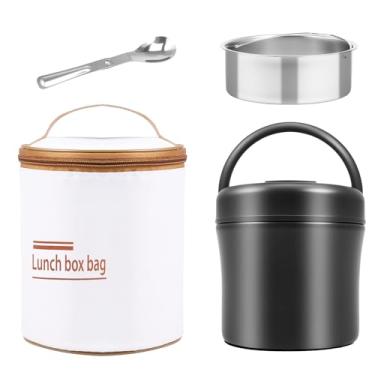 Imagem de Recipiente inteligente de aço inoxidável de 1,134 g com compartimento de camada dupla isolado a vácuo com colher dobrável, multifuncional, sem BPA, recipiente de sopa para manter bebidas quentes e