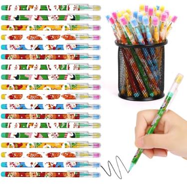 Imagem de FOIMAS 48 lápis de Natal, multipontos, empilháveis, com desenho animado, Papai Noel, boneco de neve, lápis de plástico para estudantes, sala de aula, recompensas, meias de Natal