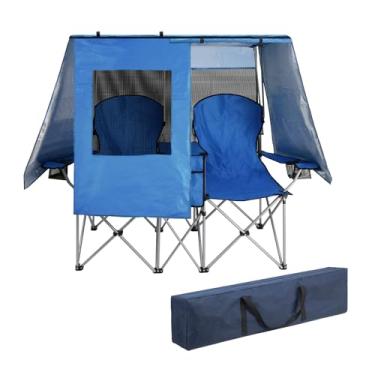 Imagem de BESTHLS Cadeira de acampamento dupla com sombra de dossel - Namoradeira resistente 600D ao ar livre para adultos, cadeira de praia para 2 pessoas com guarda-chuva, sofá dobrável para pesca, esportes