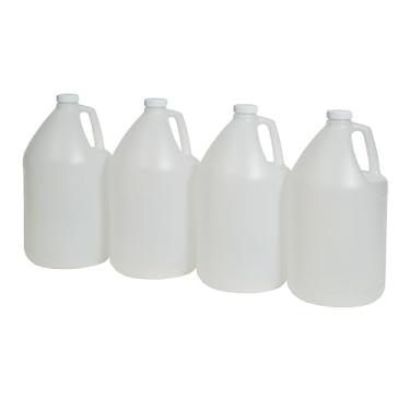 Imagem de FastRack Pacote com 4 garrafas de água de 1 galão – Recipiente de plástico redondo com tampa | Jarro de água de galão de grau alimentício branco, livre de BPA, jarro à prova de vazamento com tampa