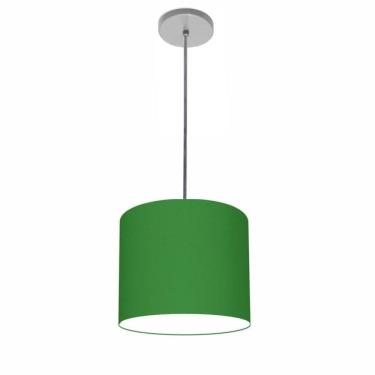 Imagem de Lustre Luminária Pendente Vivare Free Lux Pe-4105cz Cúpula Em Tecido 20x22cm Verde-folha Canopla Cinza E Fio Cristal