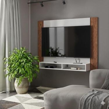 Imagem de Painel Tv 43 Polegadas Suspenso Com Nichos Bonsai - Off White E Naturale