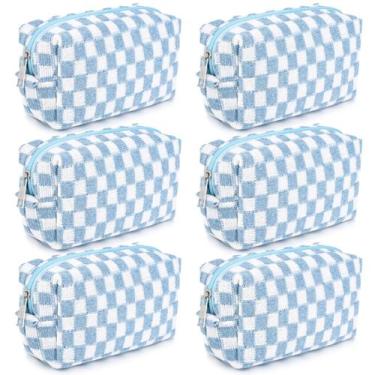Imagem de Bolsa de maquiagem SOIDRAM Checkered Blue Cosmetic Travel Bag x6