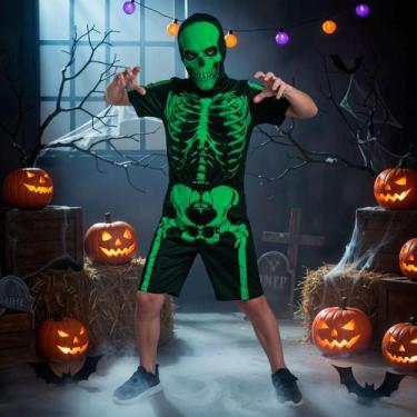 Imagem de Fantasia Caveira Infantil Menino de Halloween Macacão Raio X Curto com