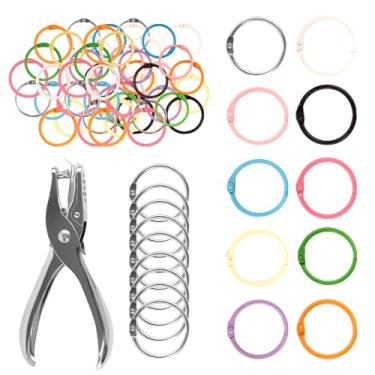 Imagem de 200 peças de anéis coloridos para fichário de folhas soltas com furadores circulares para cartões de índice, flashcards, chaveiros, anéis de papel para escritório, escola, 10 cores (200)