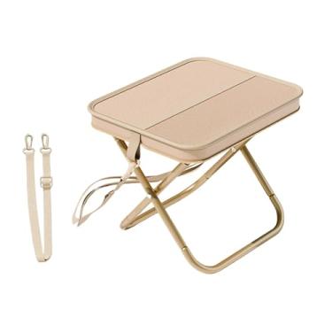 Imagem de oshhni Cadeira dobrável, resistente, com suporte, para pesca, tecido Oxford, para eventos esportivos, viagens, mochilão, churrasco, Cáqui