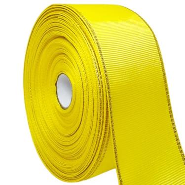 Imagem de AEVORA Fita de gorgorão de 3,8 cm com bordas douradas, fita de tecido de 20 metros para artesanato, decoração de casamento, laços de cabelo, lembrancinha de festa, arranjos de flores (amarelo 645)