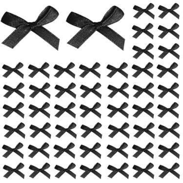 Imagem de Mini laços de fita para artesanato, embrulho de presente, 50 peças, pequeno laço preto pré-fabricado para homens, meninos, festas, bolsas, decorações de bolo, laço de fita para Halloween, noivado